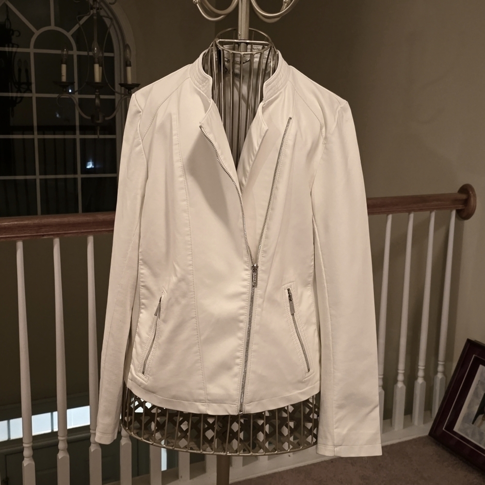 Calvin Klein White Stretch Leather Jacket NWT